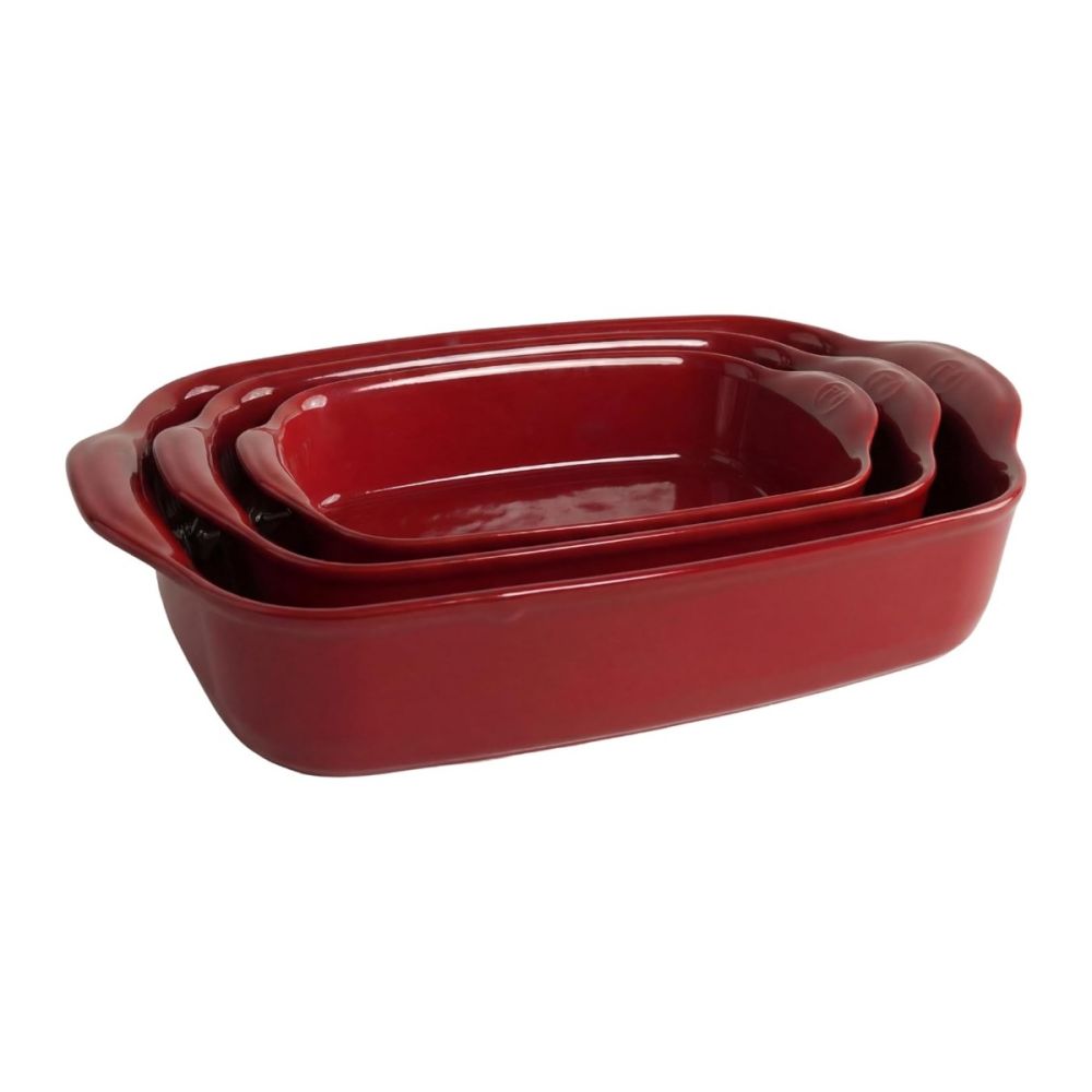 Emile Henry 3-Piece Large Rectangular Bakers | Burgundy