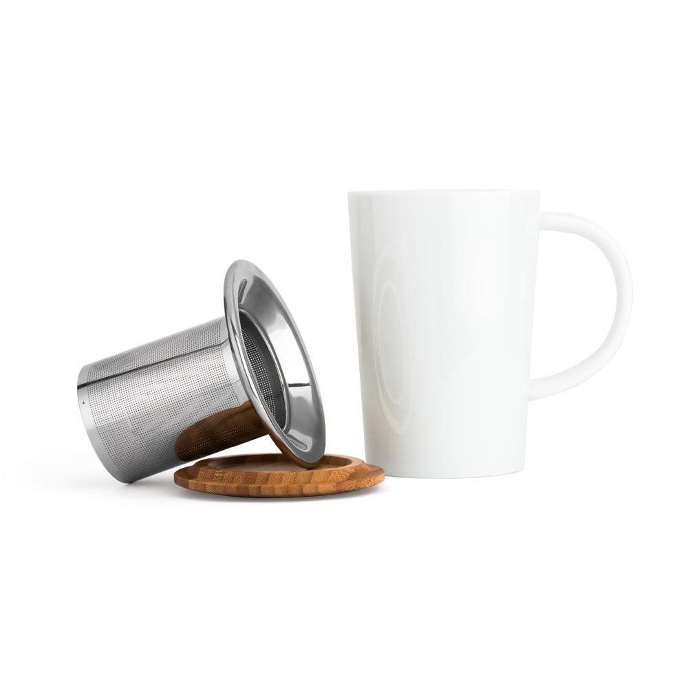 Bredemeijer 14oz Ceramic Tea Mug with Bamboo Lid | White - Additional view