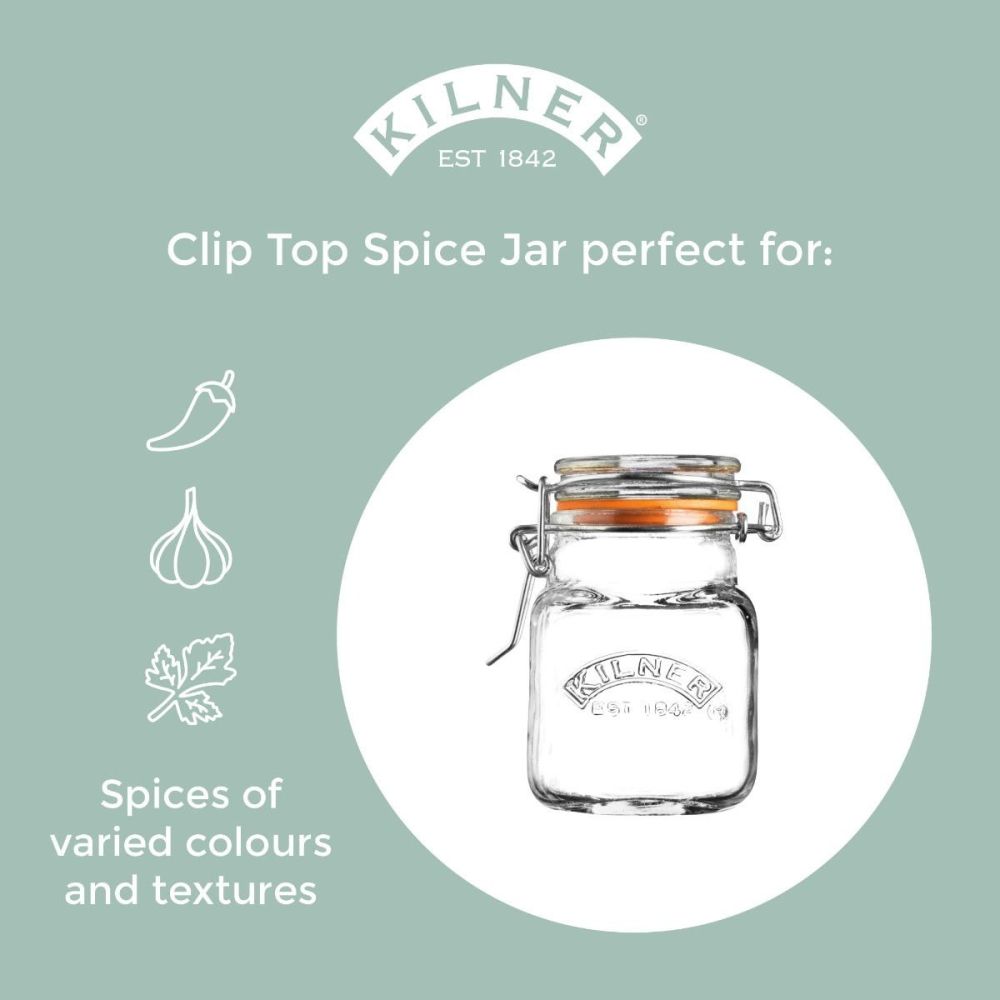 Kilner Swing Top Square Glass Spice Jar | 2.4oz - Additional view
