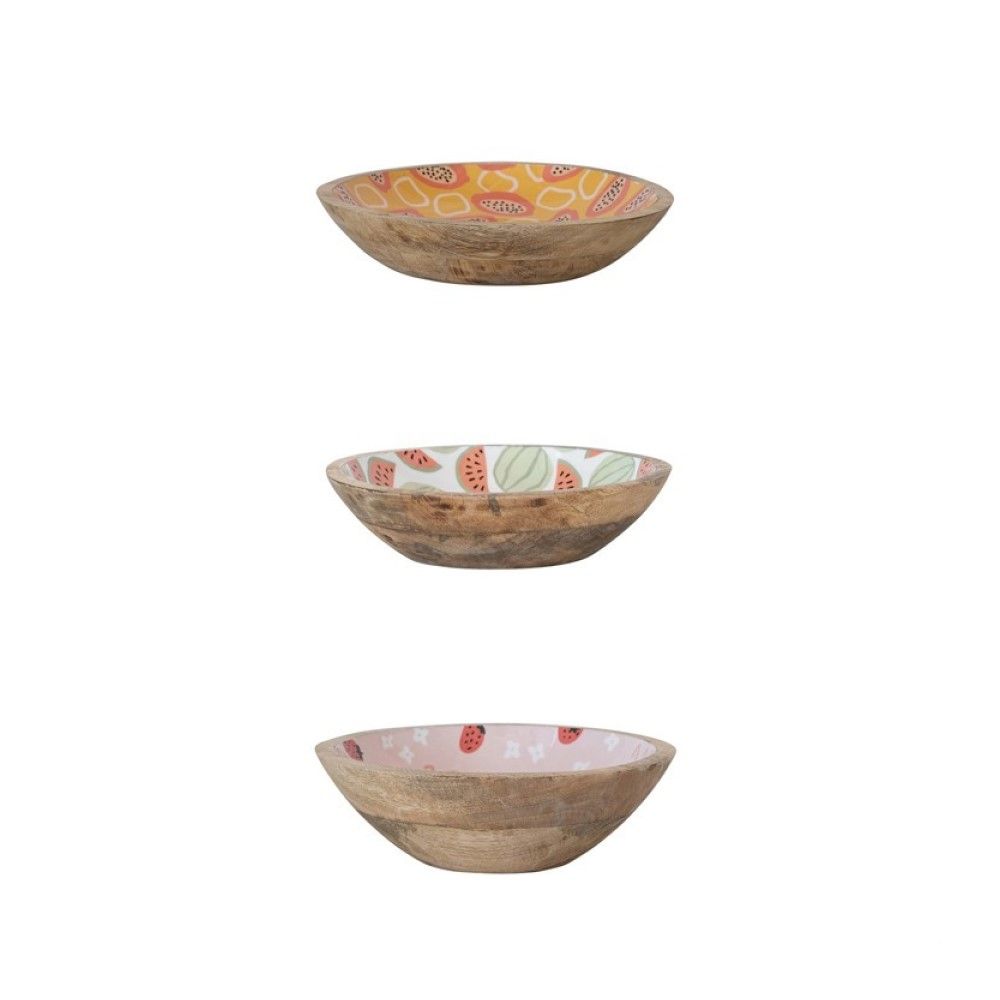 Hazel Mazel Mango Wood and Enamel Fruit Bowls | Set of 3