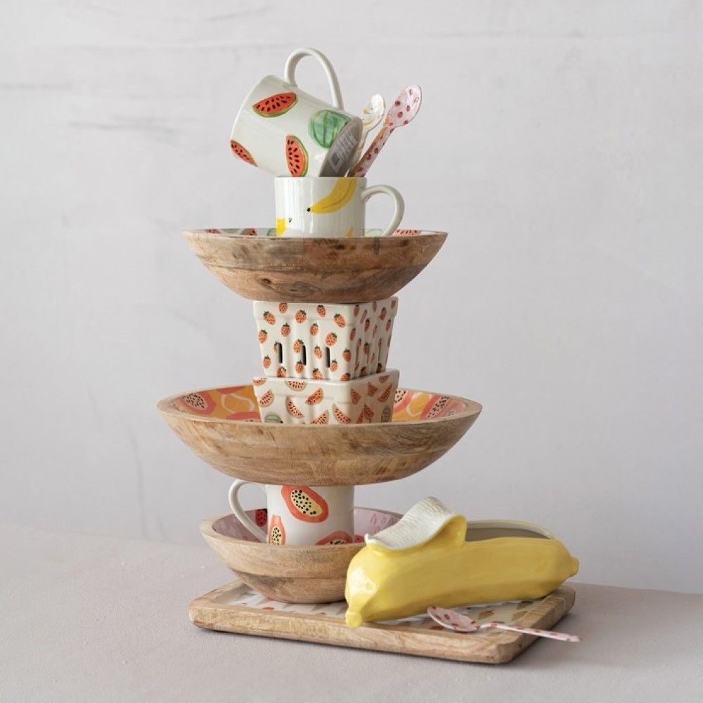 Hazel Mazel Mango Wood and Enamel Fruit Bowls | Set of 3 - Additional view
