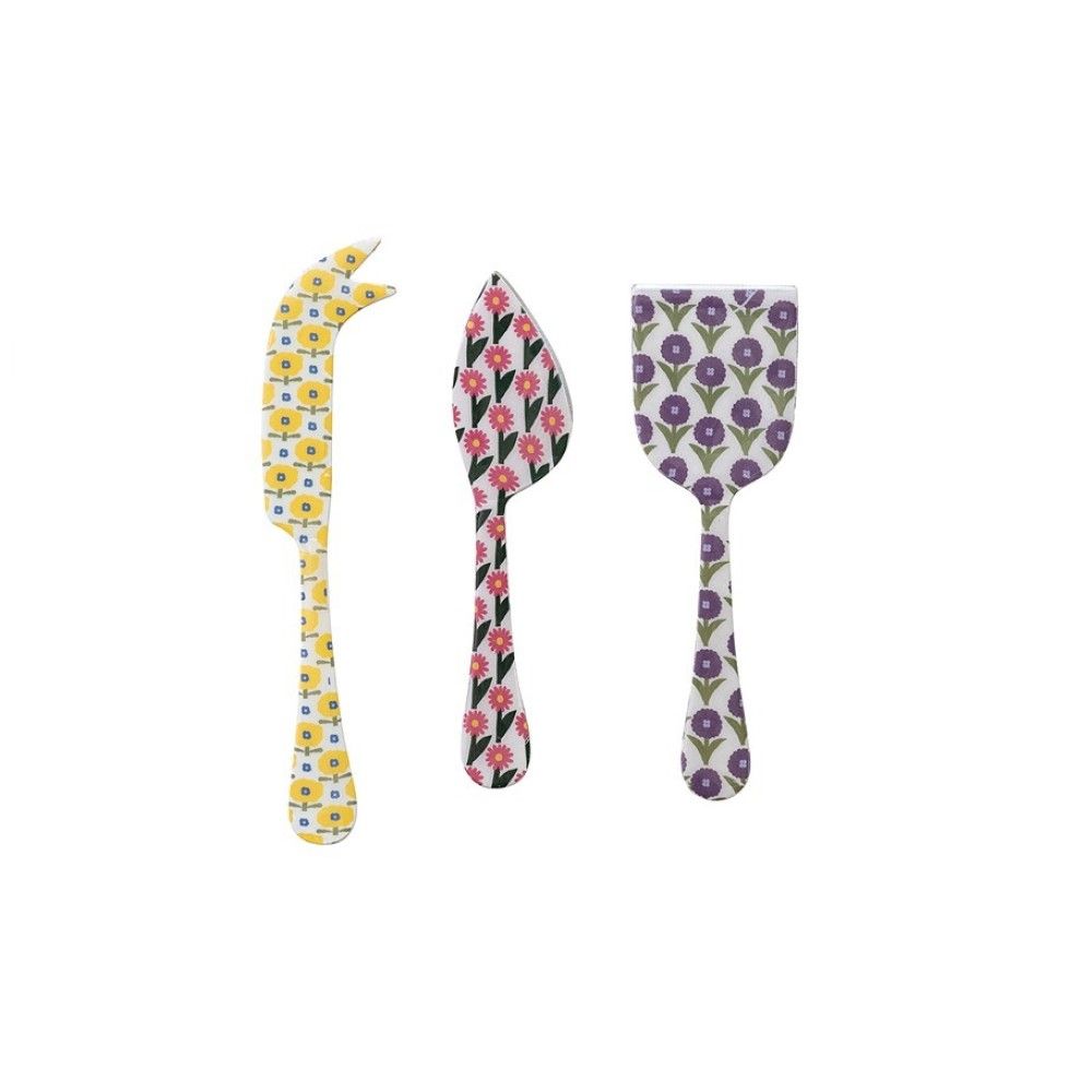 Hazel Mazel 7  Enameled Stainless Steel Cheese Knives (Set of 3) | Flower Pattern