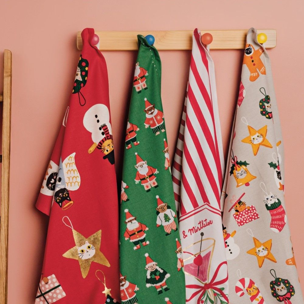 Danica Jubilee Printed Christmas Dishtowel | Bauble Cats - Additional view