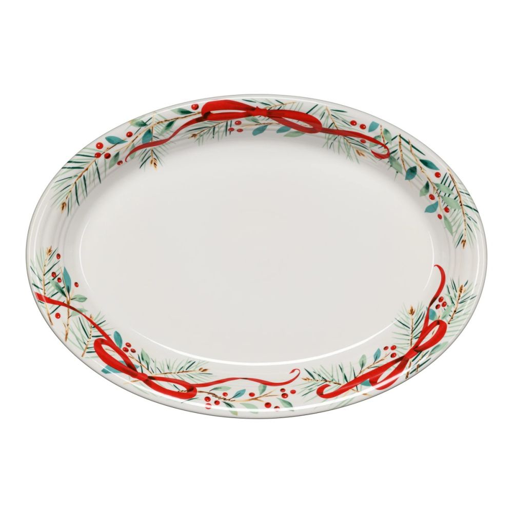 Fiesta® 13.6  Large Oval Serving Platter | Holly Berry Christmas Garland