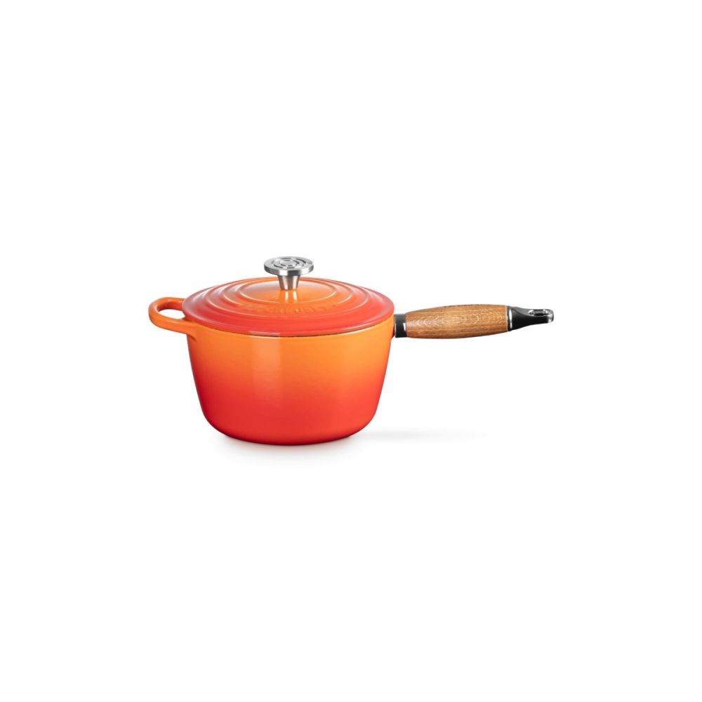 Le Creuset Alpine Signature Round Wood Handle 2.25 Qt. Saucepan with Stainless Steel Crucible Knob | Flame